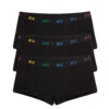 Boy Shorts 3-Pack - Cotton Black X= Rainbow 1 Boy Shorts 3-Pack - Cotton Black X= Rainbow -Swim Lounge Outfit BoyShorts3 Pack CottonBlackX Rainbow