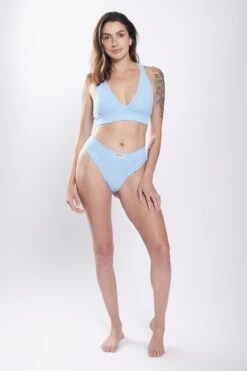 Organic Cotton Rib High Waisted Bikini - Forget Me Not -Swim Lounge Outfit Cotton Rib Blue High Waisted Bikini OF 1