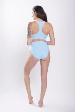 Organic Cotton Rib High Waisted Bikini - Forget Me Not -Swim Lounge Outfit Cotton Rib Blue High Waisted Bikini OF 2