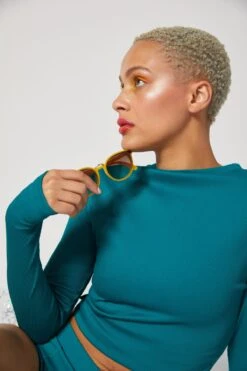 Ribbed Swim Sun Shield Crop Top LC - Parasailing 10 Ribbed Swim Sun Shield Crop Top LC - Parasailing -Swim Lounge Outfit TomBoy SS08016